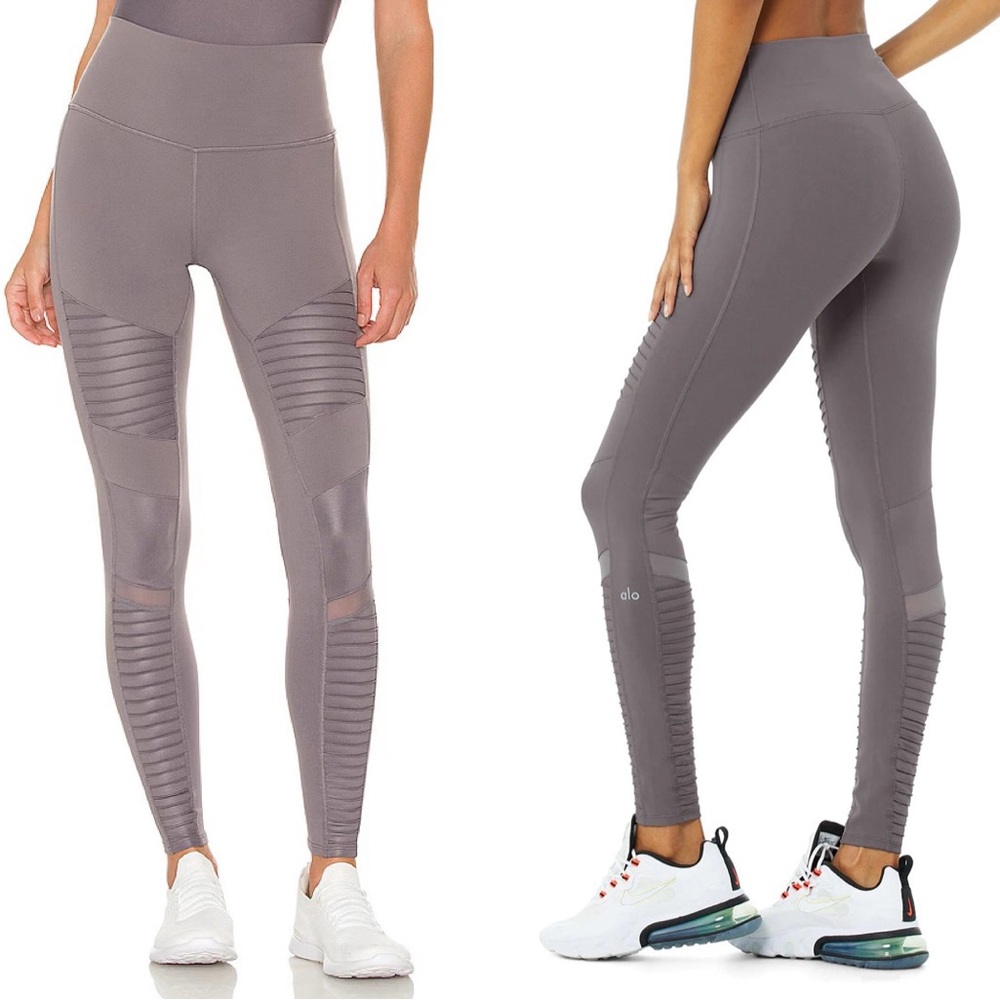 Alo Yoga High-Waist Moto Leggings XS Purple Dusk Grey Ribbed Alosoft